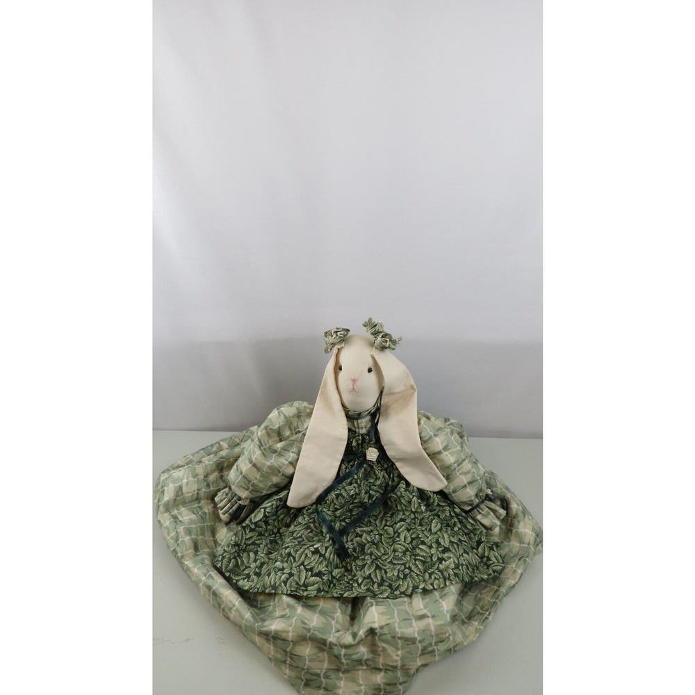 Hand Sewn Fabric Floppy Ear Bunny Rabbit Primitive Dress and Apron 28"